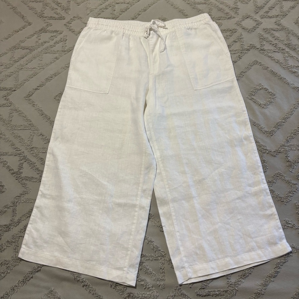 Land’s End White Linen Wide-Leg Pants size XL